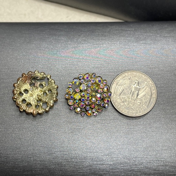 Vintage AB rhinestone button 1” earring’s post. - Picture 6 of 7